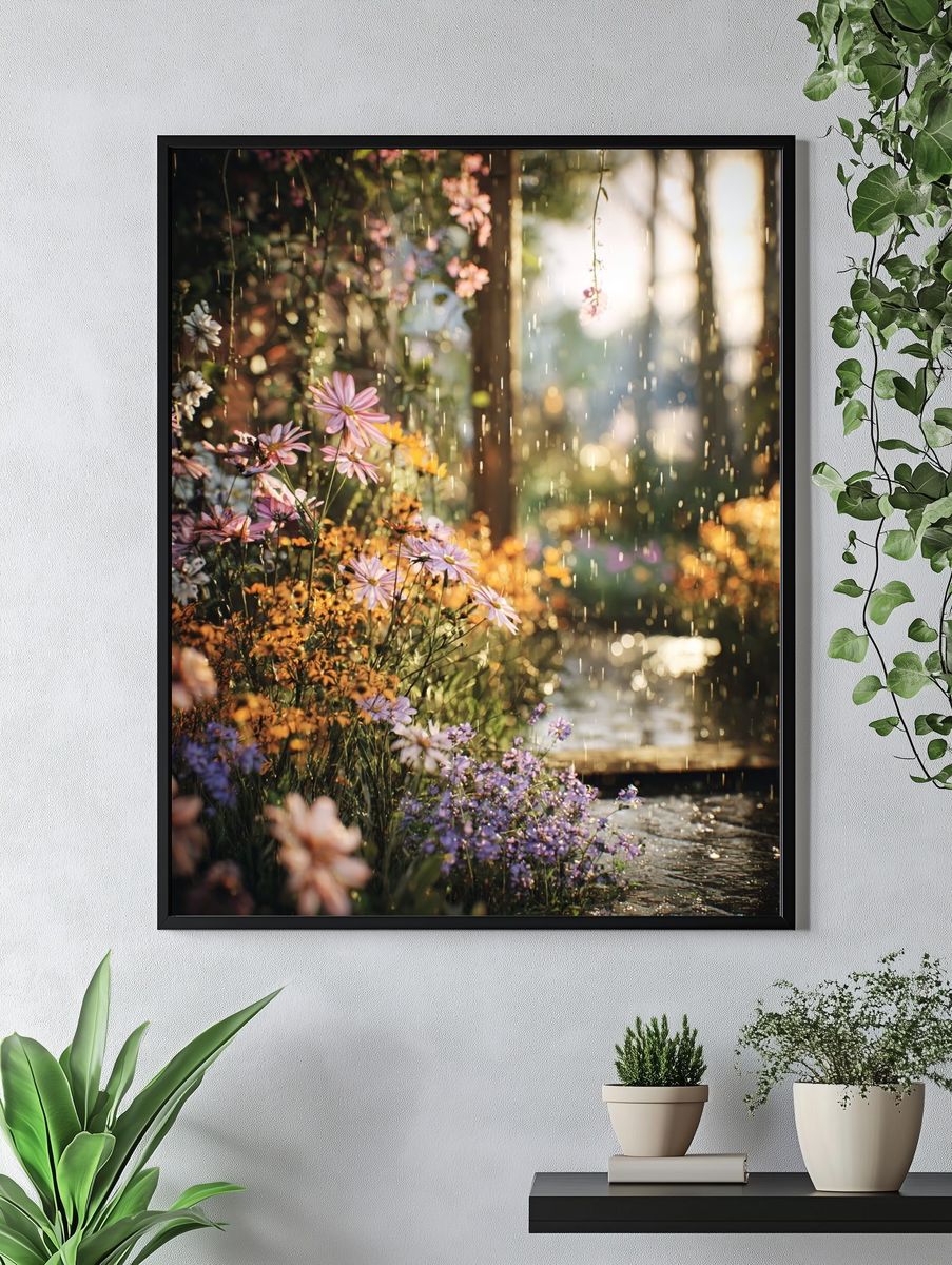 Rainy Flower Garden Poster. — room view 4