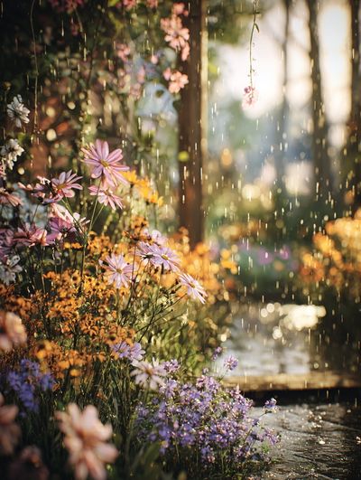 Rainy Flower Garden Poster. poster