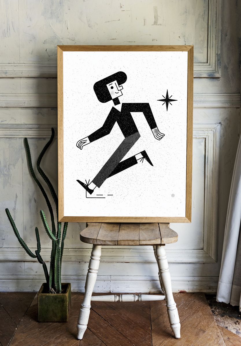 Running Figure Black-White Poster. room preview