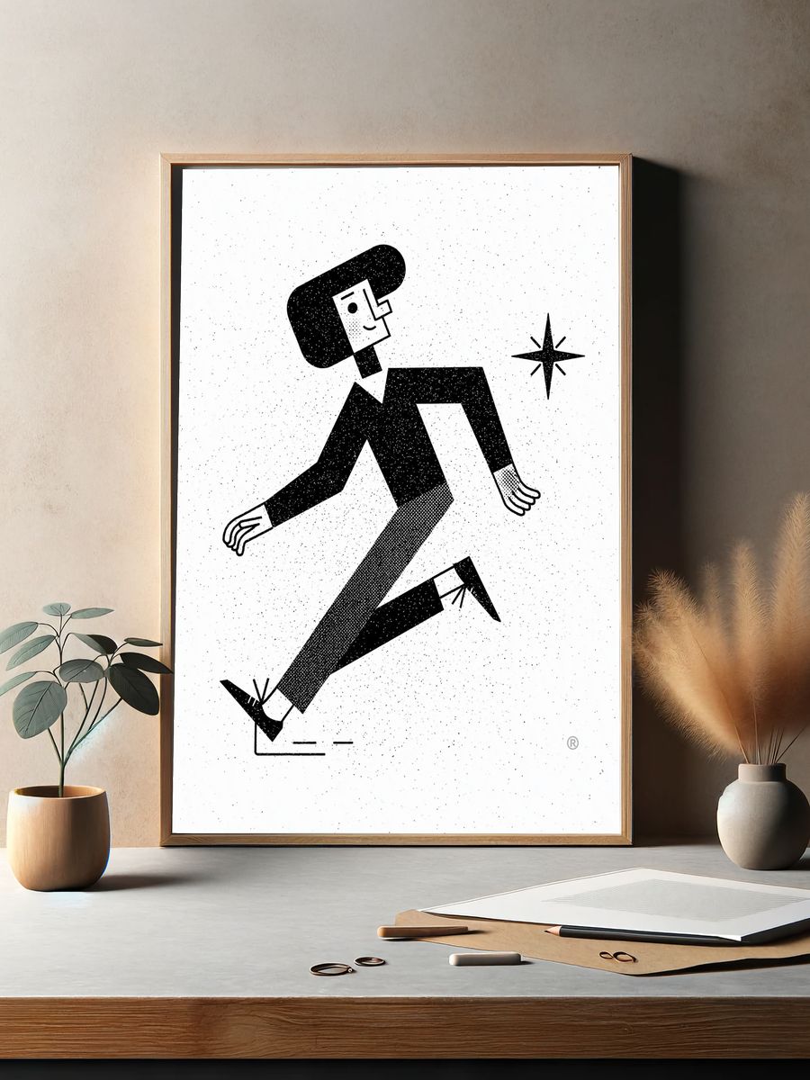 Running Figure Black-White Poster. — room view 2