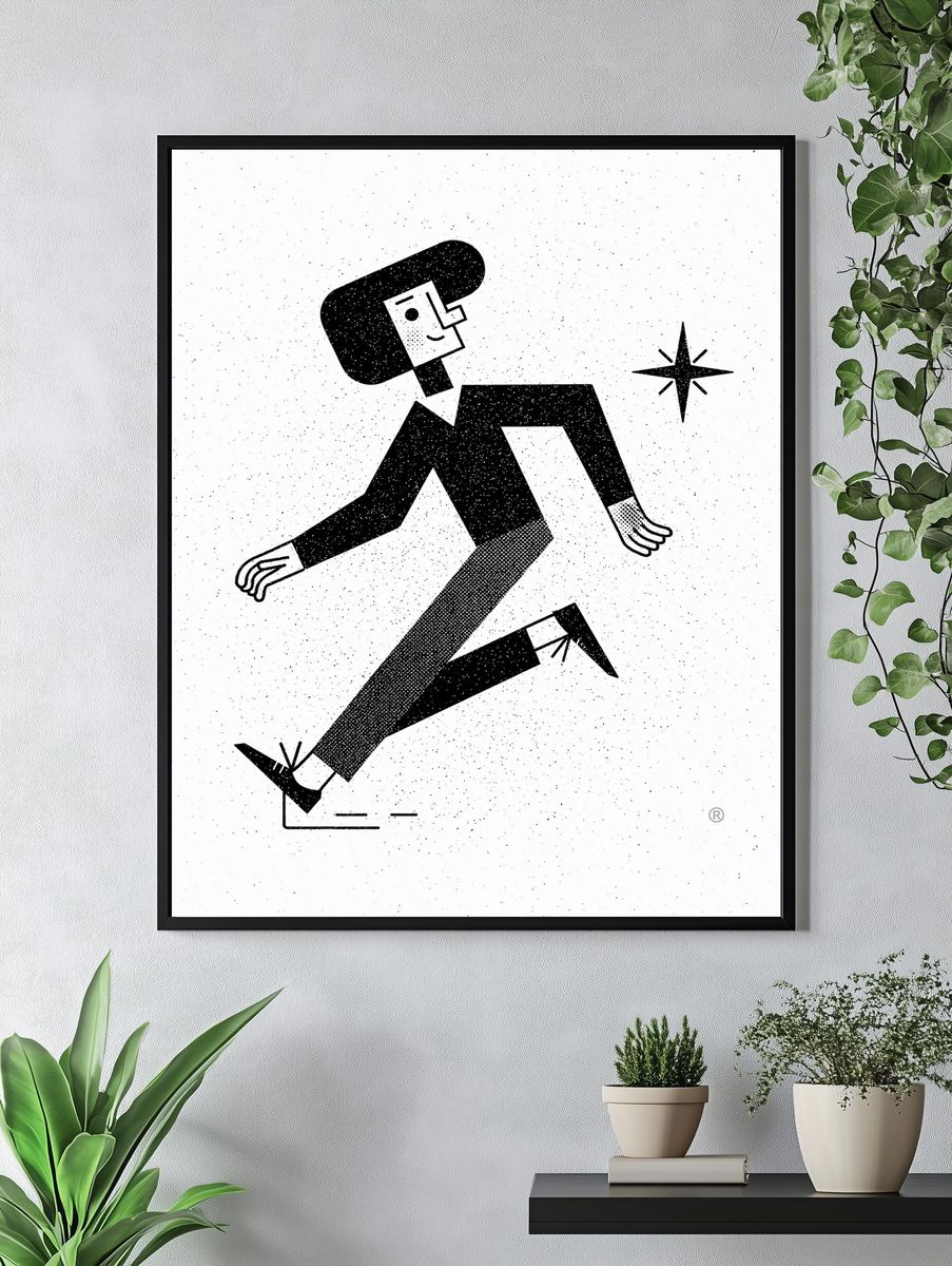 Running Figure Black-White Poster. — room view 4