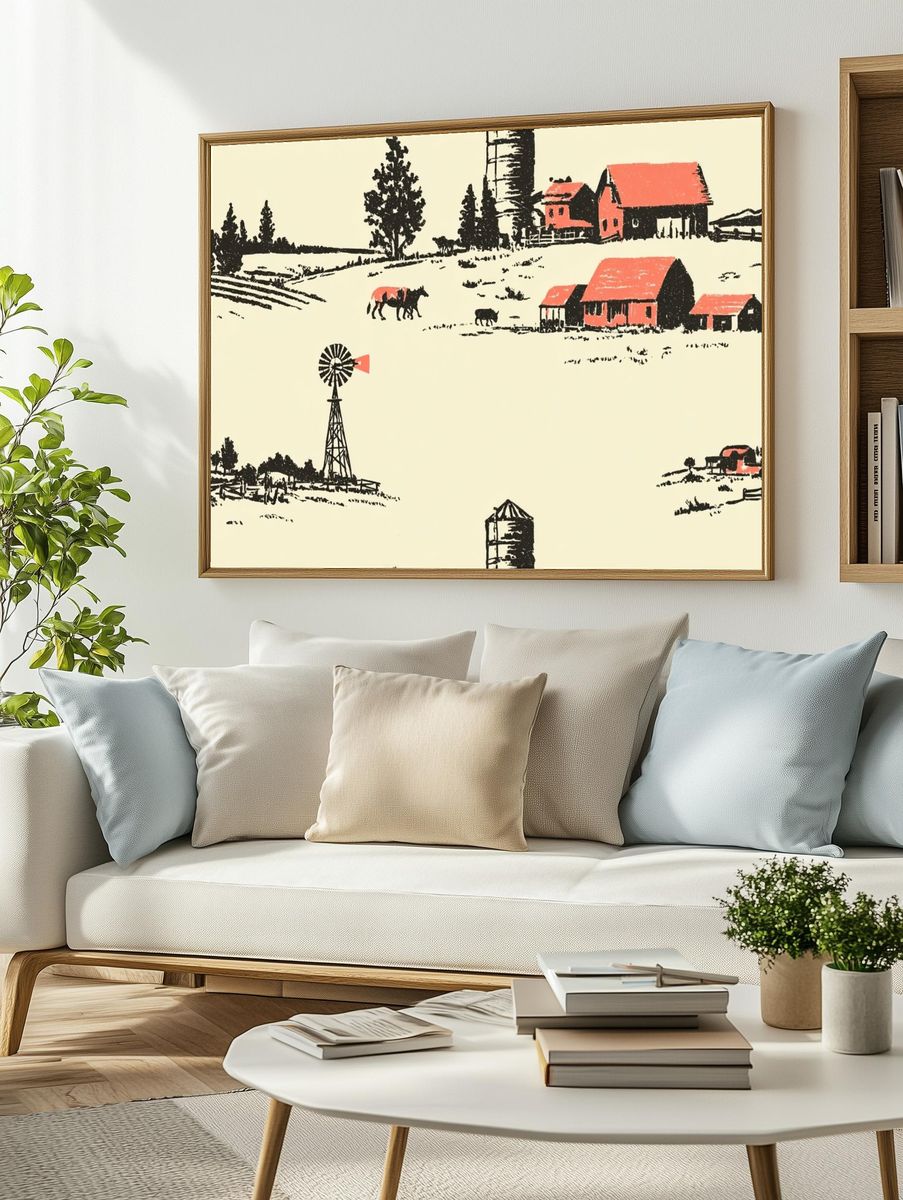 Rustic Farm Landscape — Vintage Print. — room view 2