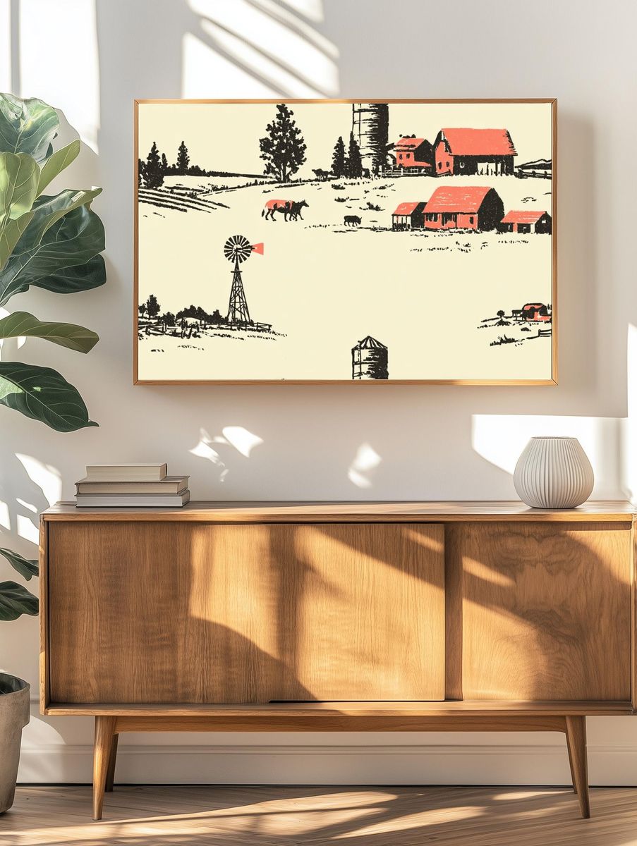 Rustic Farm Landscape — Vintage Print. — room view 3