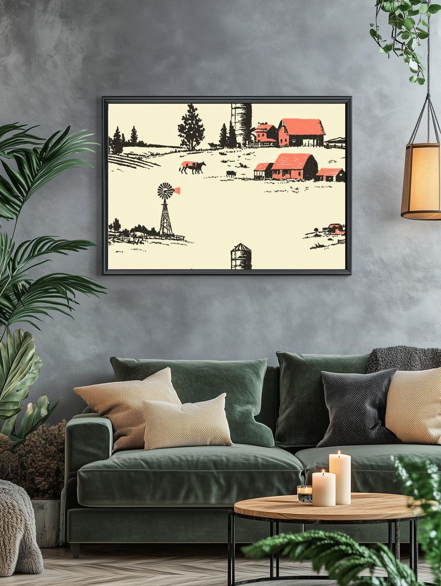 Rustic Farm Landscape — Vintage Print. — room view 4