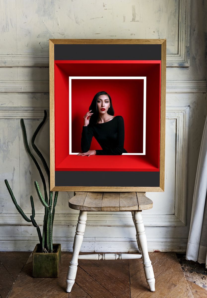 Red Frame Portrait Photography Poster. room preview