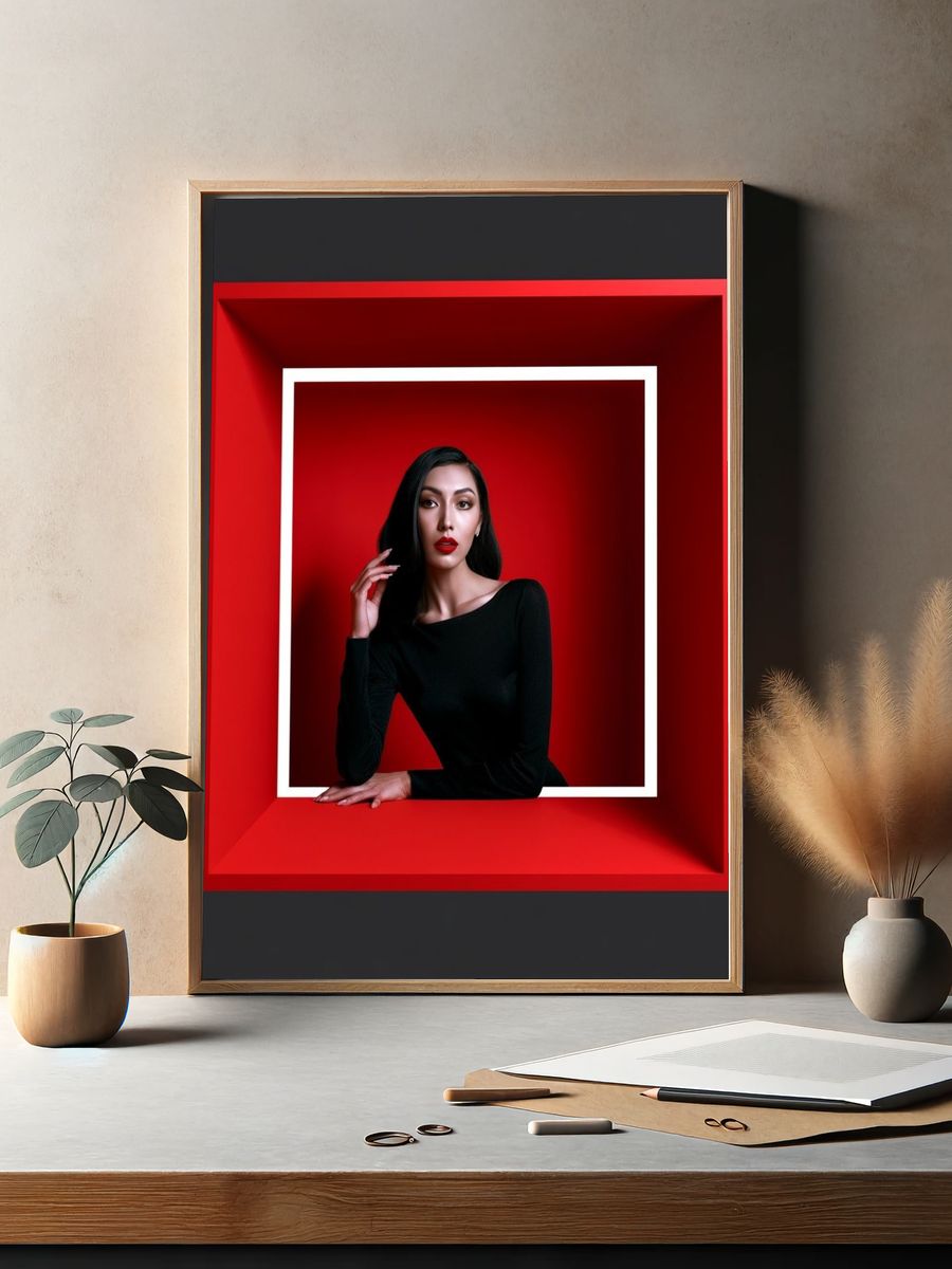 Red Frame Portrait Photography Poster. — room view 2