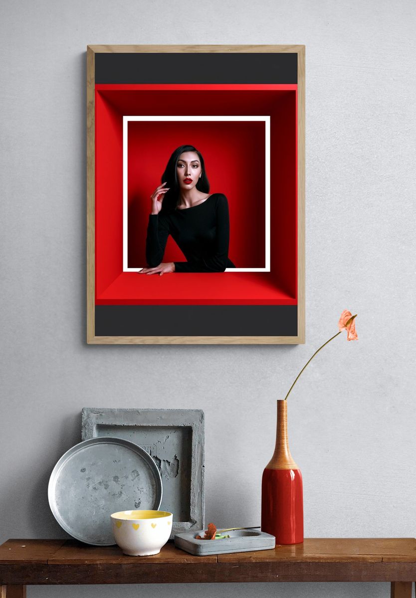 Red Frame Portrait Photography Poster. — room view 3