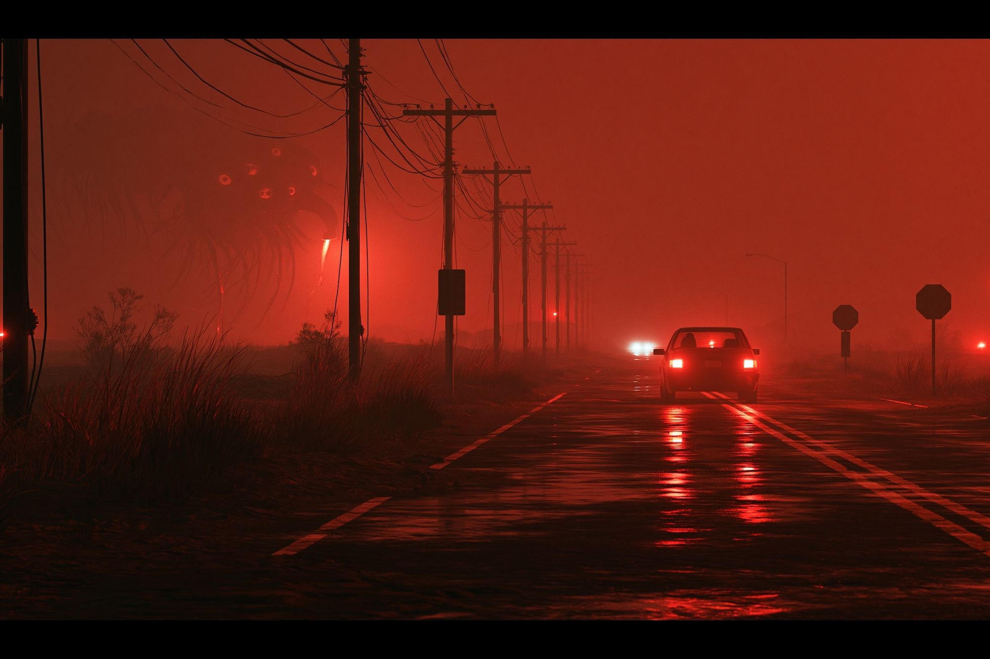 Red Fog Roadscape Photography Poster. poster — photography art