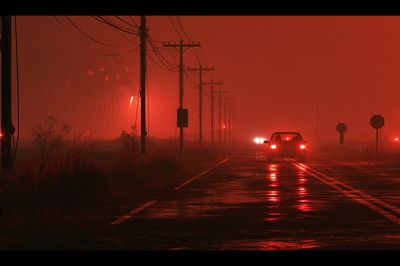 Red Fog Roadscape Photography Poster.