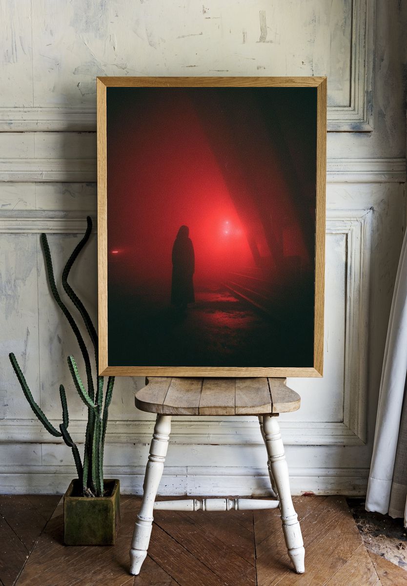 Red Fog Silhouette Photography Poster. — room view 1