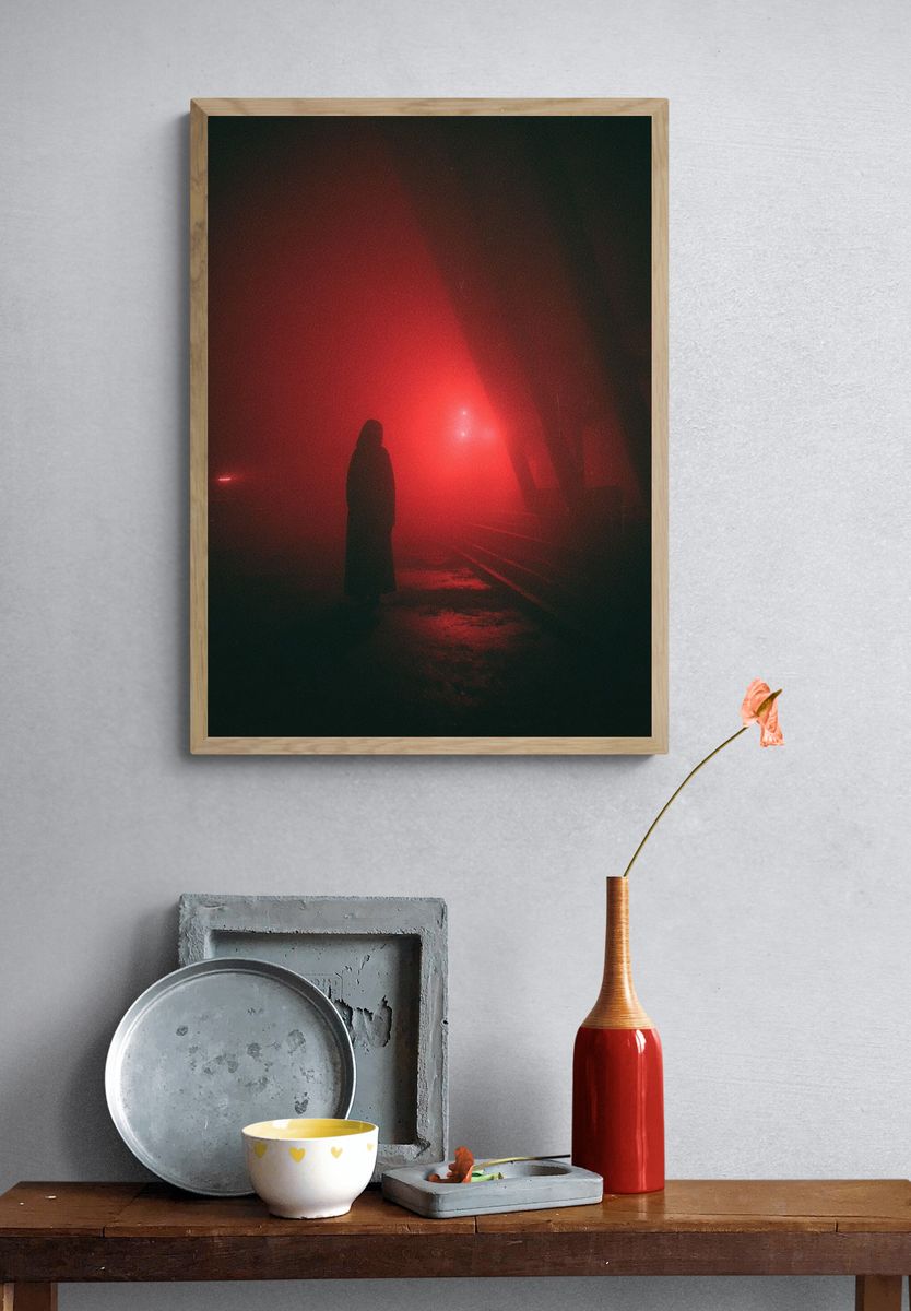 Red Fog Silhouette Photography Poster. — room view 3