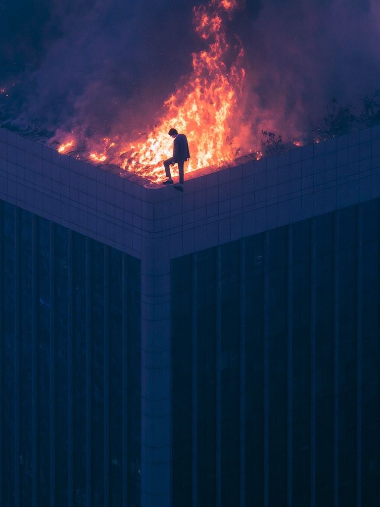 Rooftop Fire Silhouette Photography Poster. poster detail