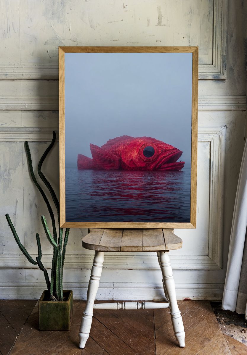 Giant Red Fish Sculpture — Fine Art Print. — room view 1