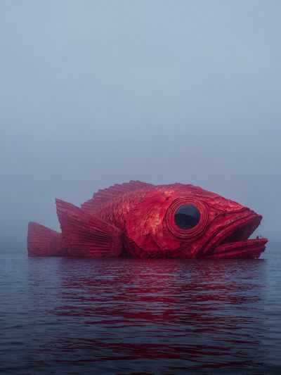 Giant Red Fish Sculpture — Fine Art Print. poster print