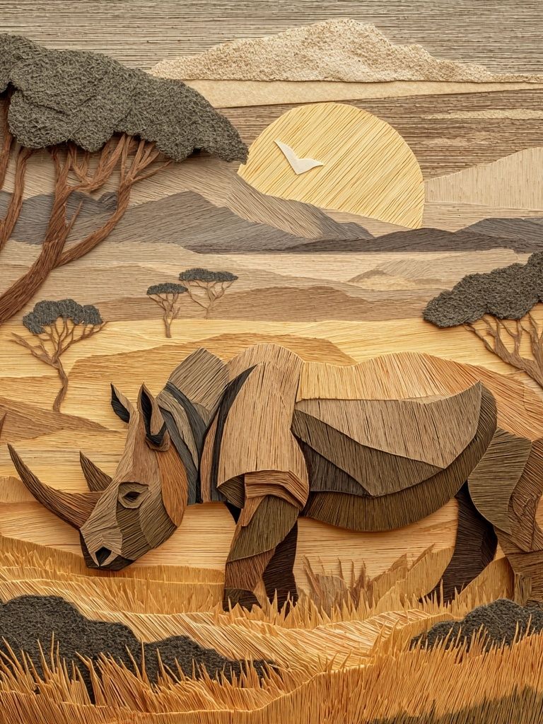 Rhino Savannah Paper Relief Poster. poster detail