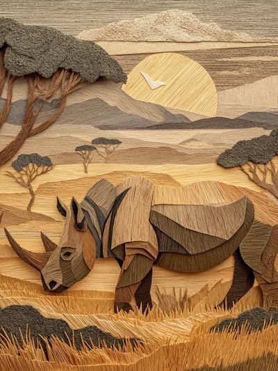 Rhino Savannah Paper Relief Poster. poster print