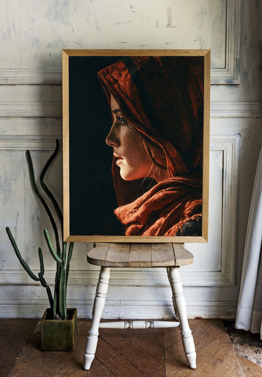 Red Hooded Portrait Photography Poster. room preview
