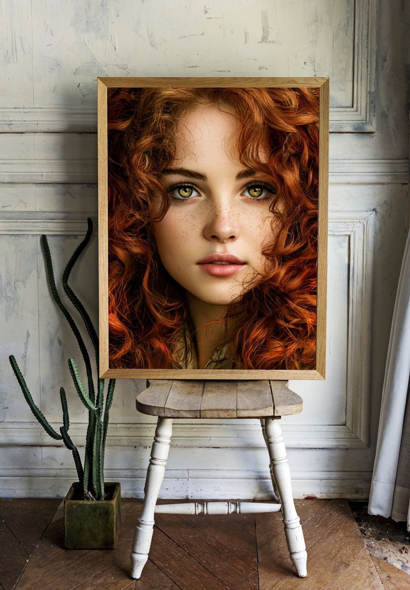 Red Curly Hair Portrait Print. — room view 1