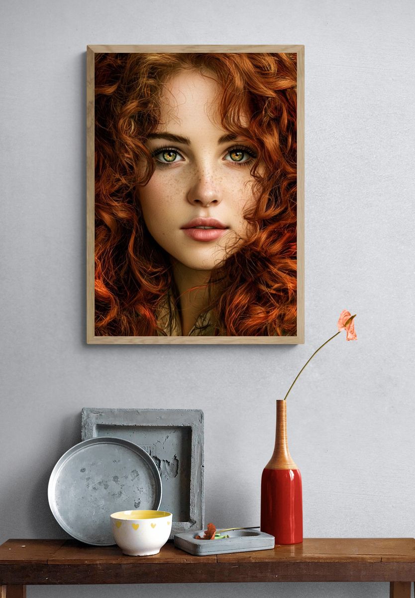 Red Curly Hair Portrait Print. — room view 3