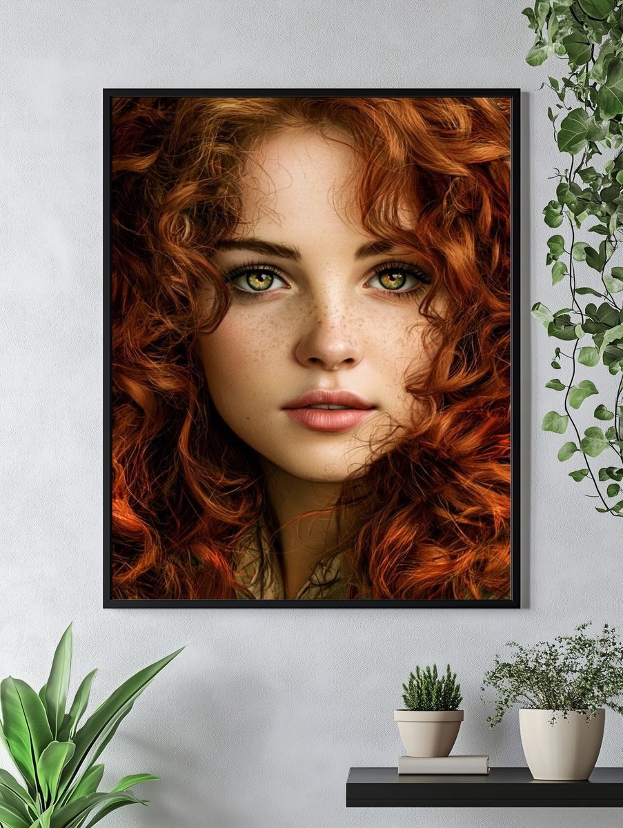 Red Curly Hair Portrait Print. — room view 4