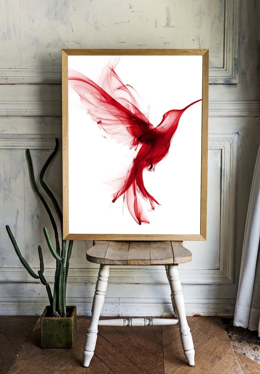 Red Hummingbird — Abstract Print. — room view 1