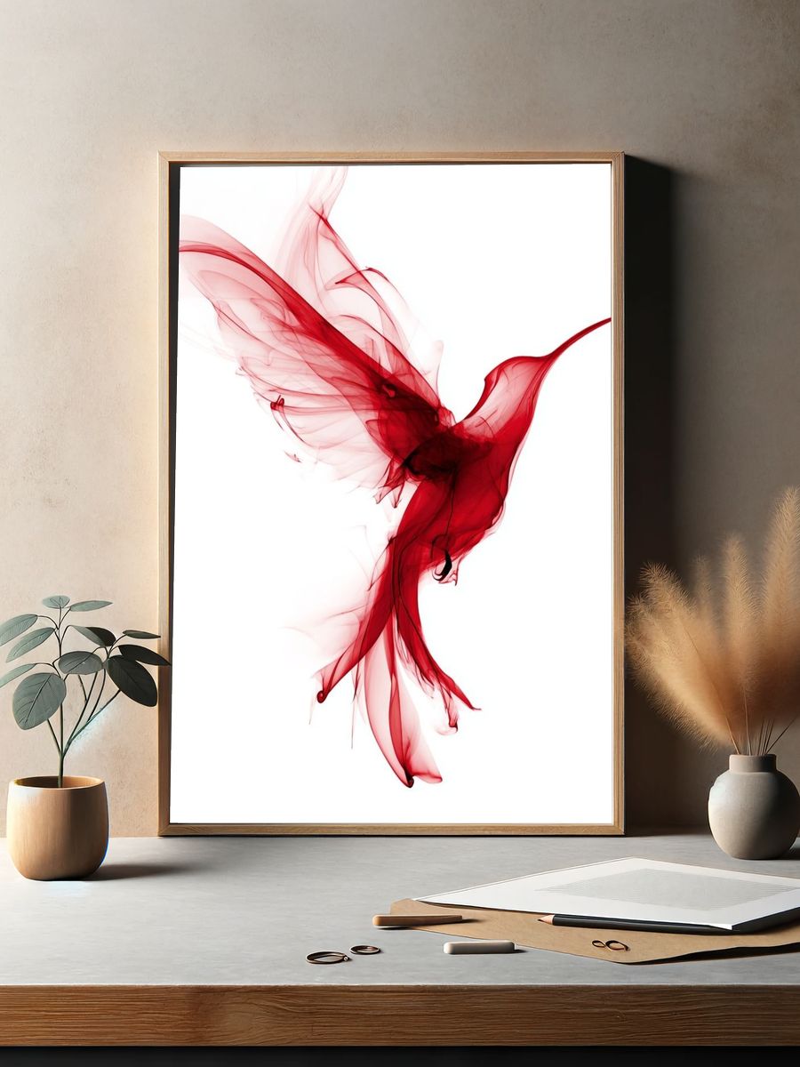 Red Hummingbird — Abstract Print. — room view 2