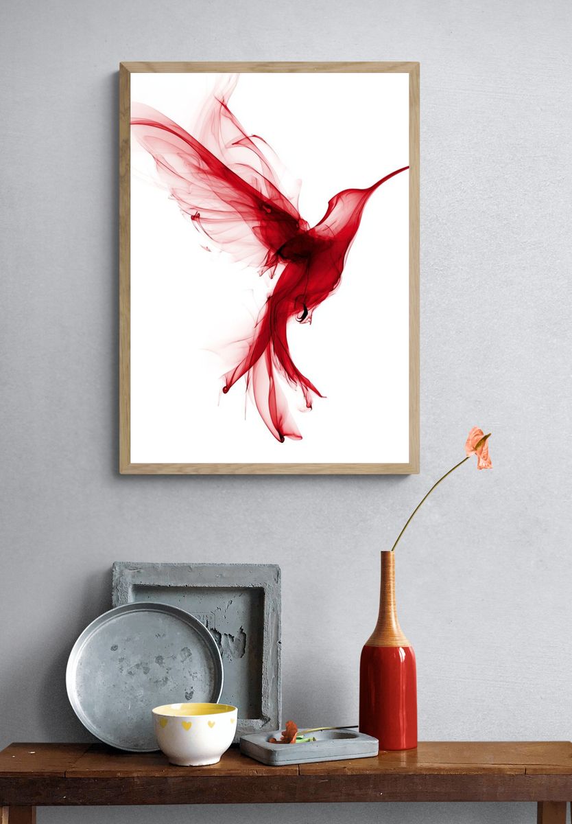 Red Hummingbird — Abstract Print. — room view 3