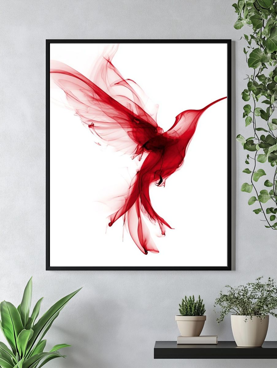 Red Hummingbird — Abstract Print. — room view 4