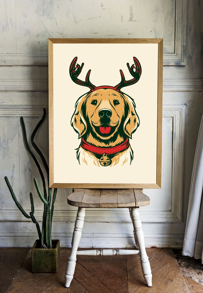 Reindeer Dog Illustration Poster. — room view 1