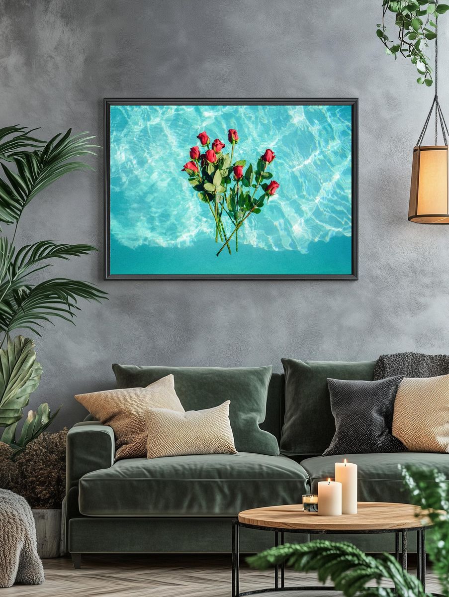 Roses in Pool — Photography Print. — room view 4