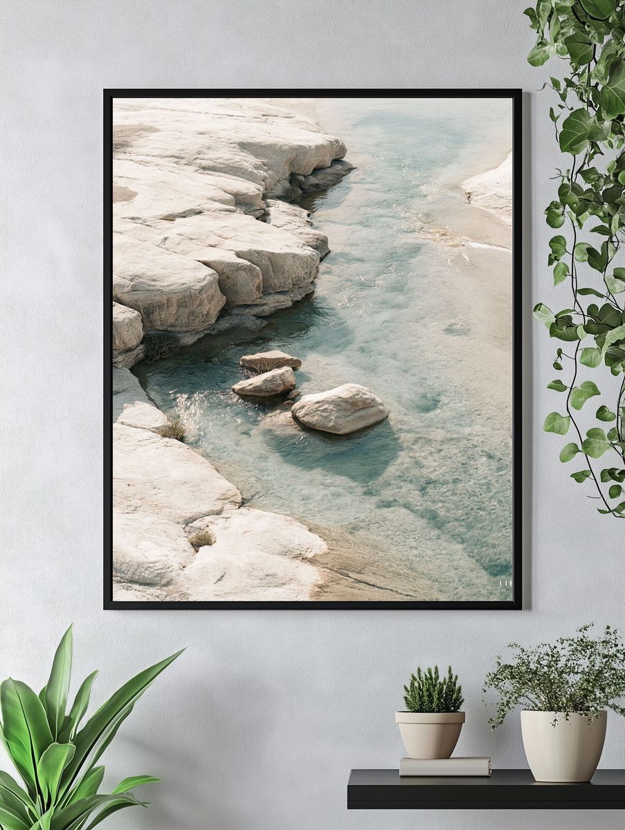 Serene River Rocks Photography Poster. — room view 4