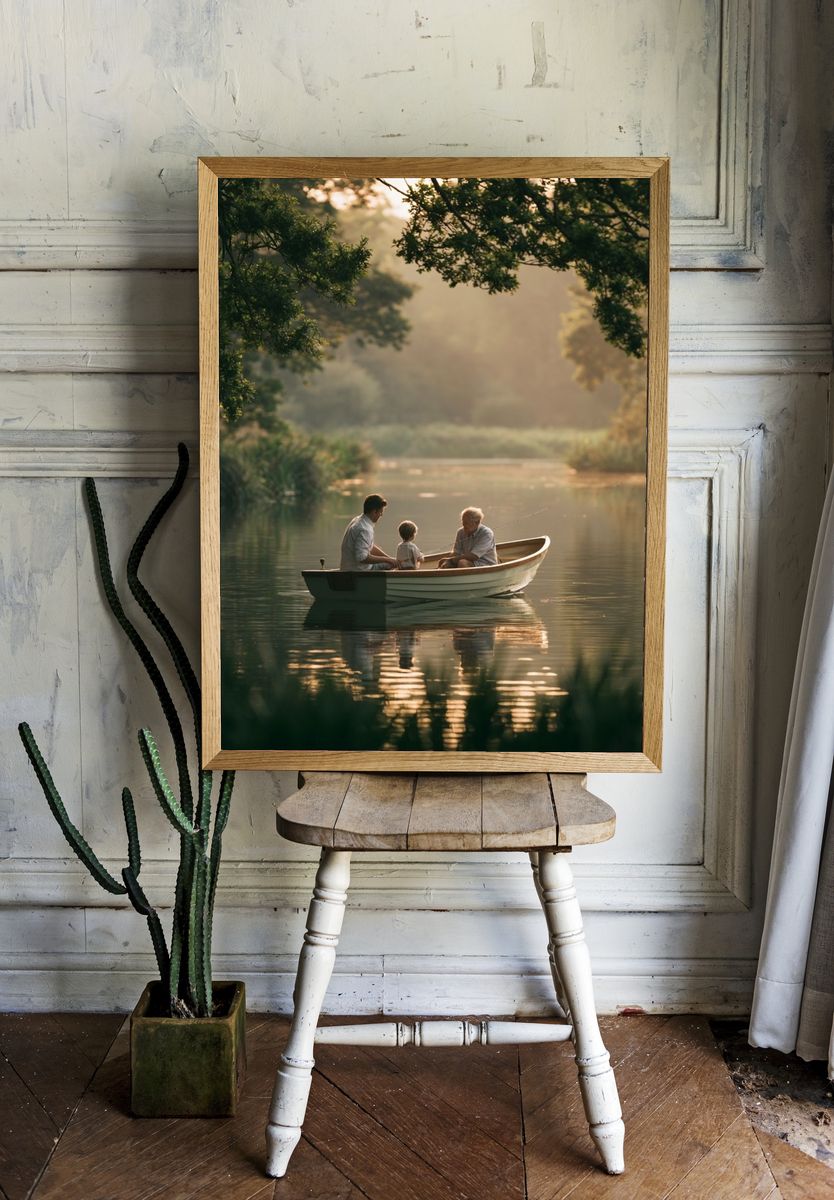 Quiet River Boat Scene Poster. — room view 1