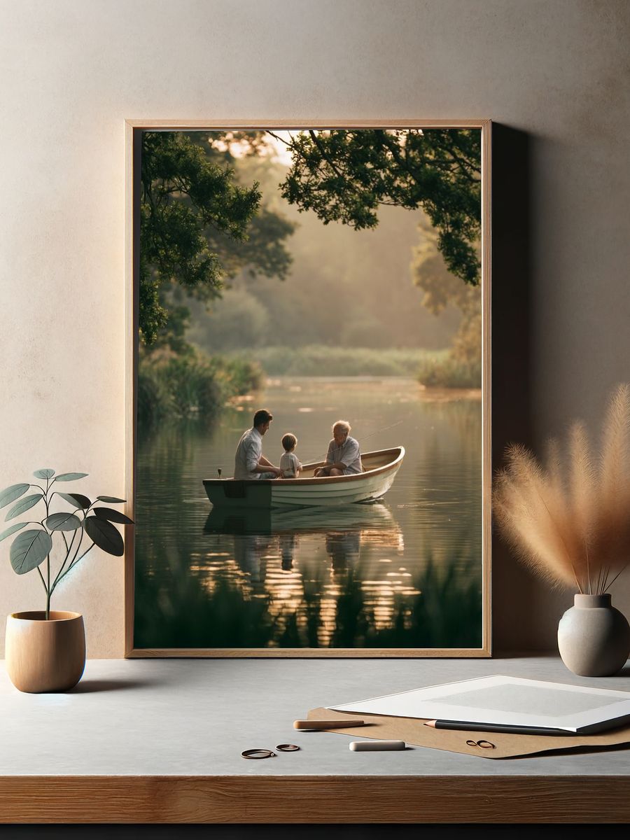 Quiet River Boat Scene Poster. — room view 2