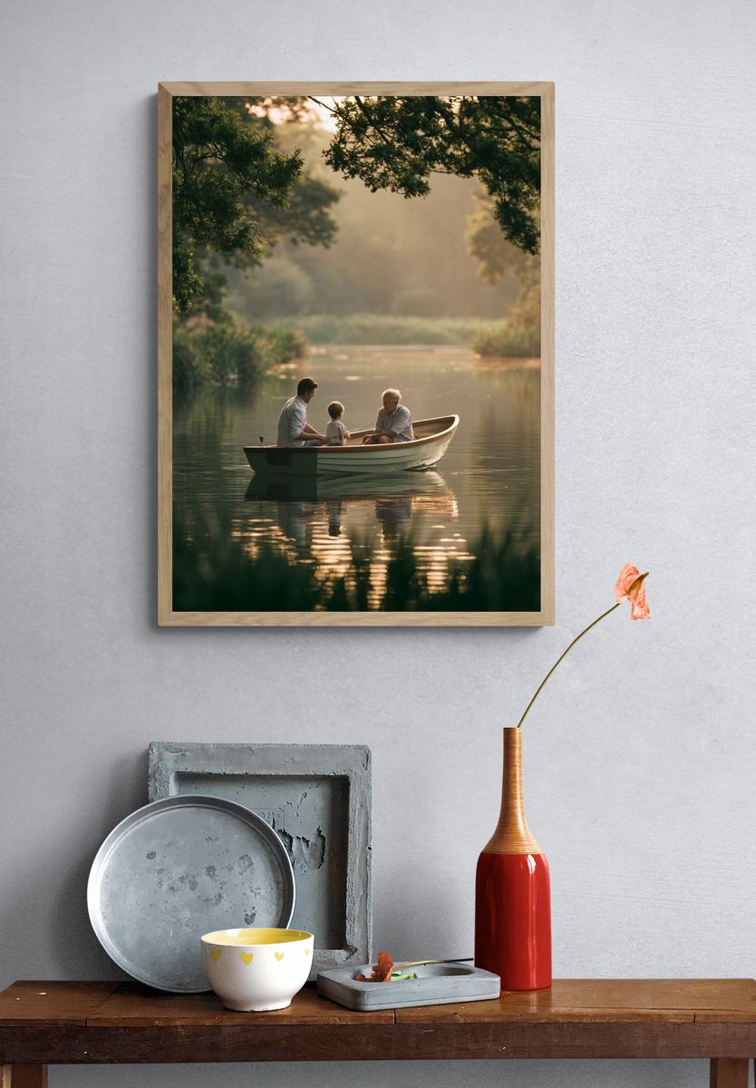 Quiet River Boat Scene Poster. — room view 3