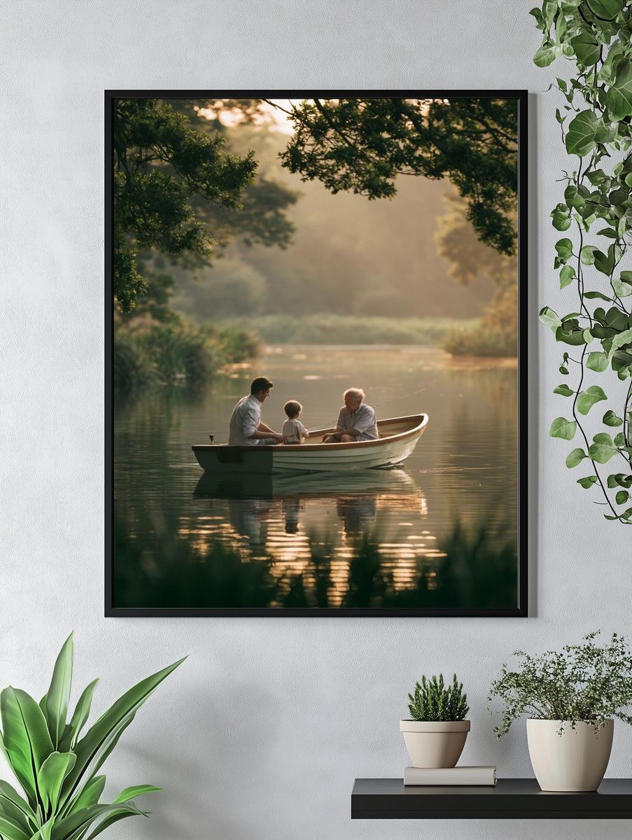 Quiet River Boat Scene Poster. — room view 4