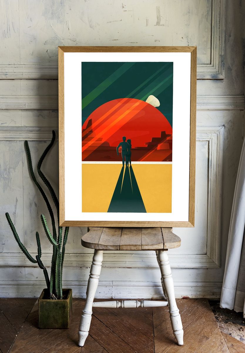 Couple on a Journey — Retro Print. — room view 1