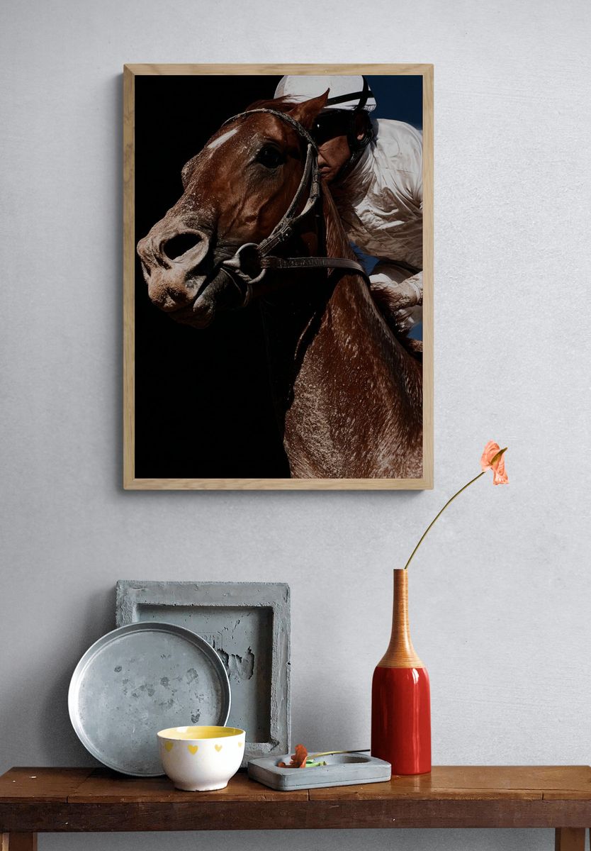 Racehorse Jockey Photography Poster. — room view 3