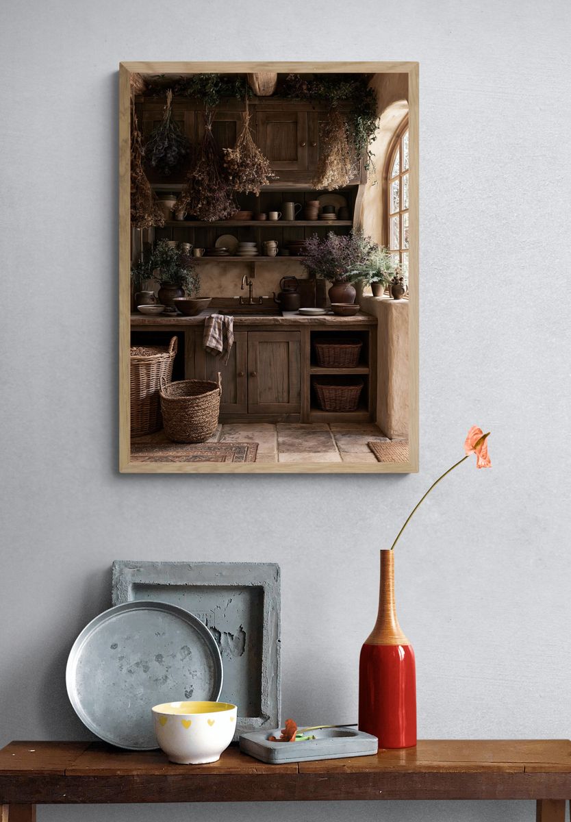 Rustic Herb Kitchen Interior Print. — room view 3