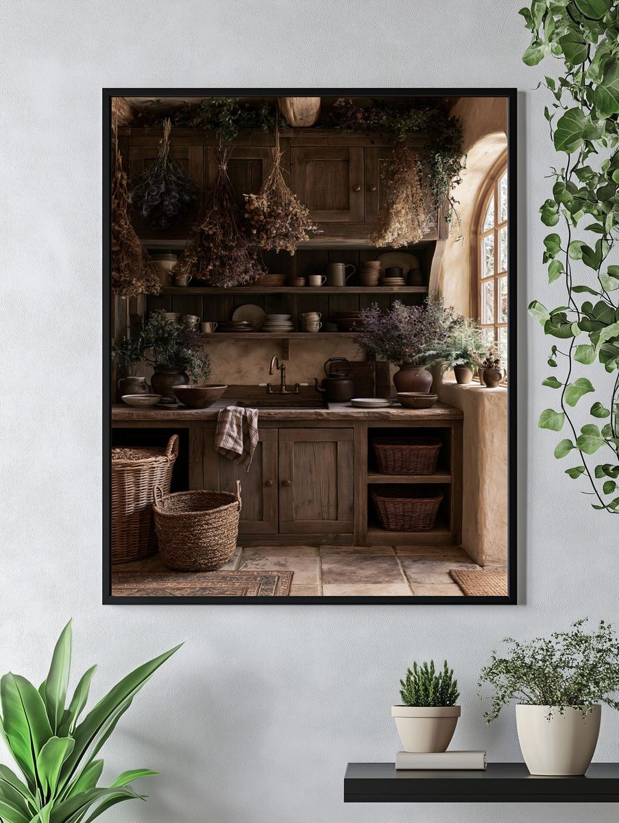 Rustic Herb Kitchen Interior Print. — room view 4