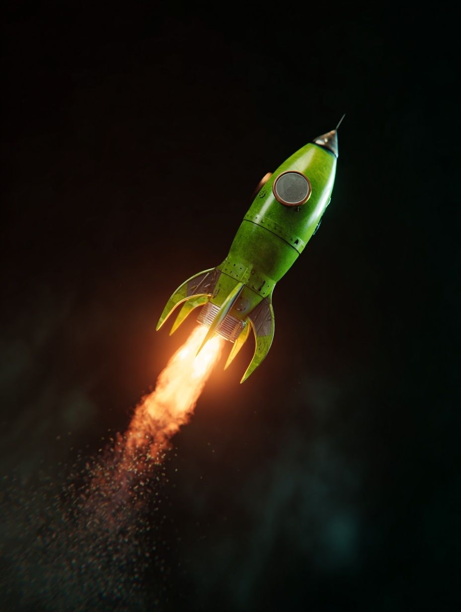 Green Rocket Launch — Digital Art Print. poster — illustration art