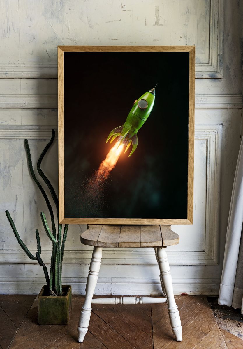 Green Rocket Launch — Digital Art Print. — room view 1