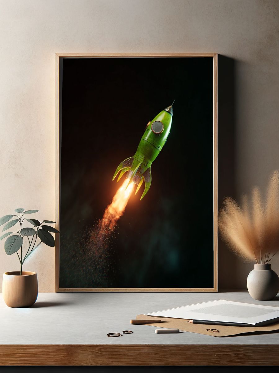 Green Rocket Launch — Digital Art Print. — room view 2