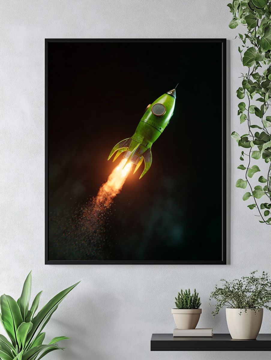 Green Rocket Launch — Digital Art Print. — room view 4