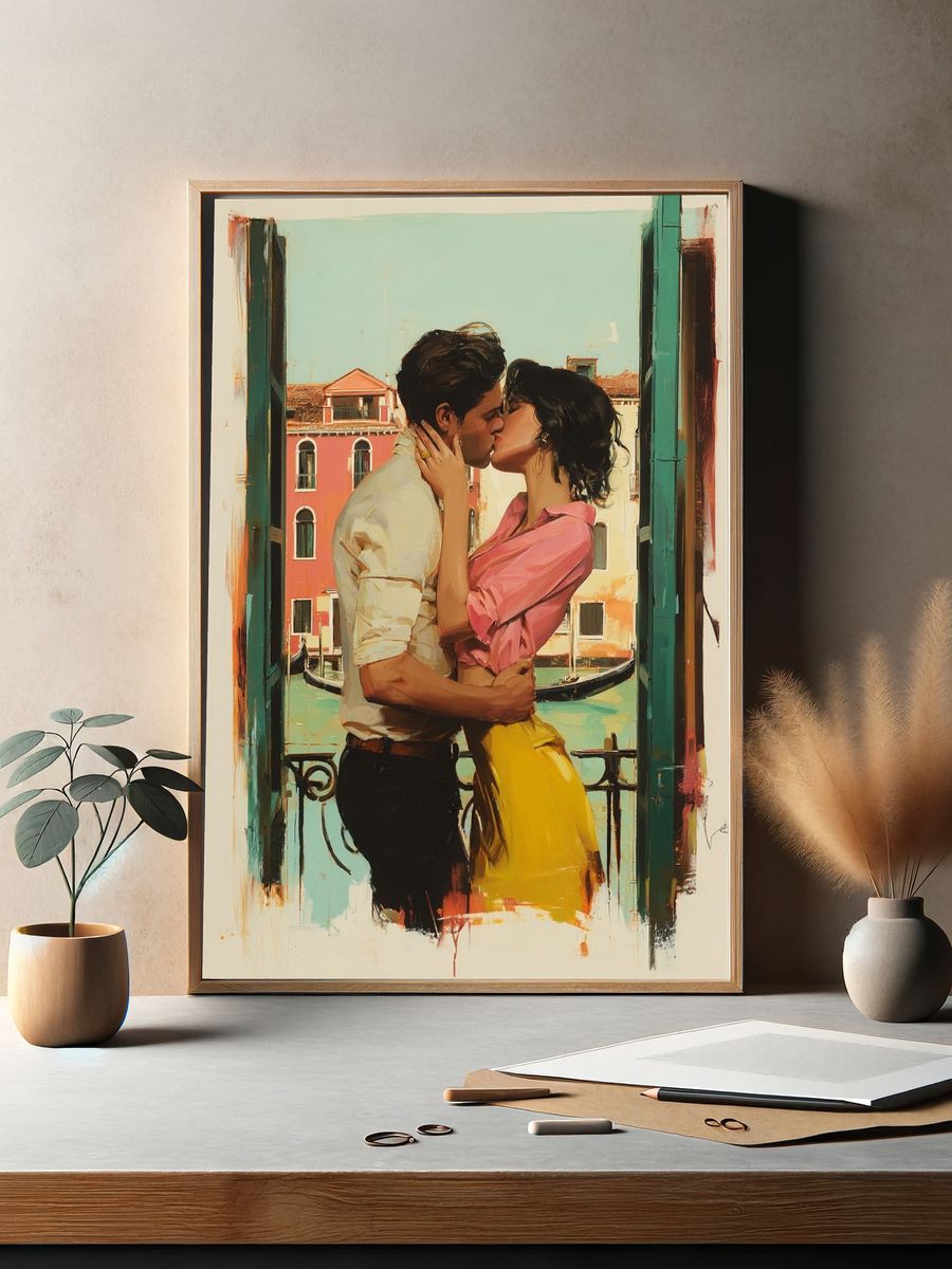 Romantic Kiss in Venice — Fine Art Print. — room view 2