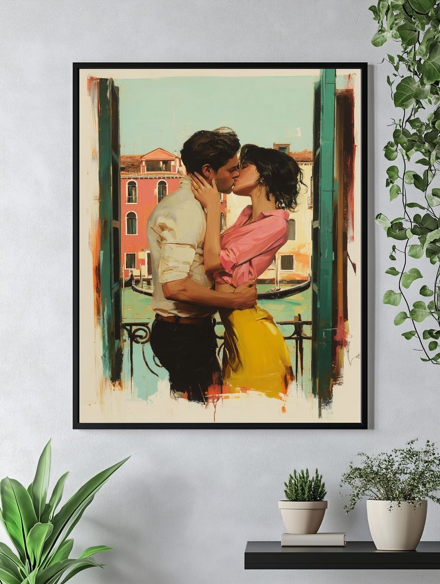 Romantic Kiss in Venice — Fine Art Print. — room view 4