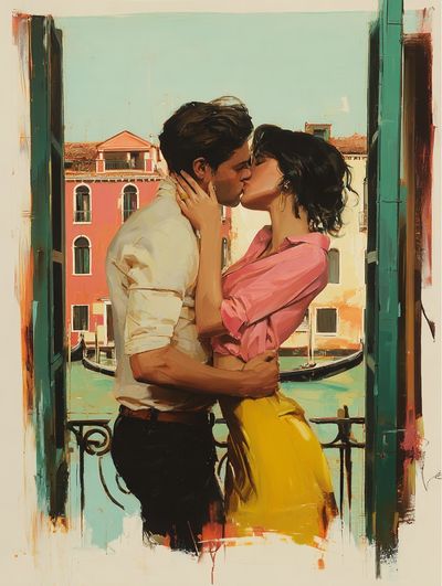 Romantic Kiss in Venice — Fine Art Print. poster