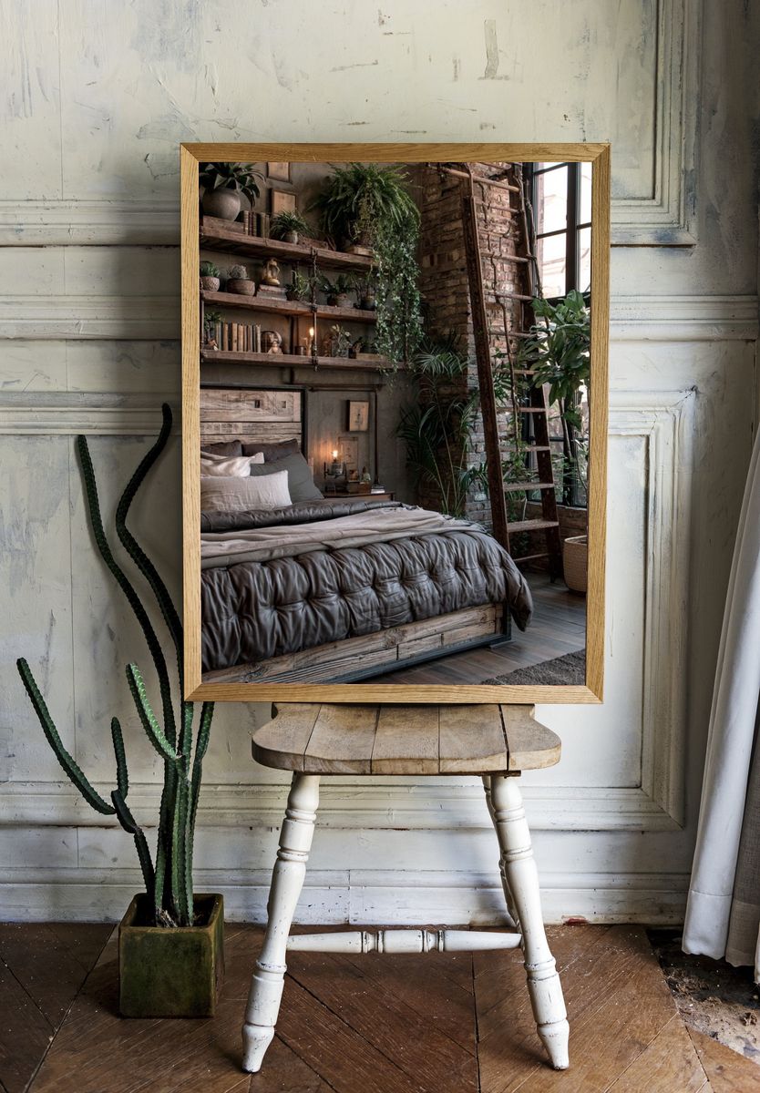 Rustic Loft Bedroom Interior Print. room preview