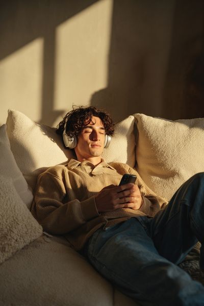 Relaxed Man Listening to Music — Photography Print. poster print