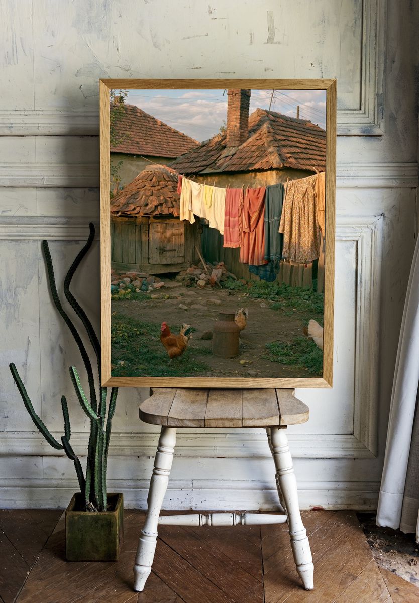Rural Courtyard Laundry Photography Poster. room preview