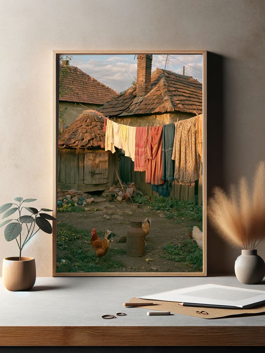 Rural Courtyard Laundry Photography Poster. — room view 2